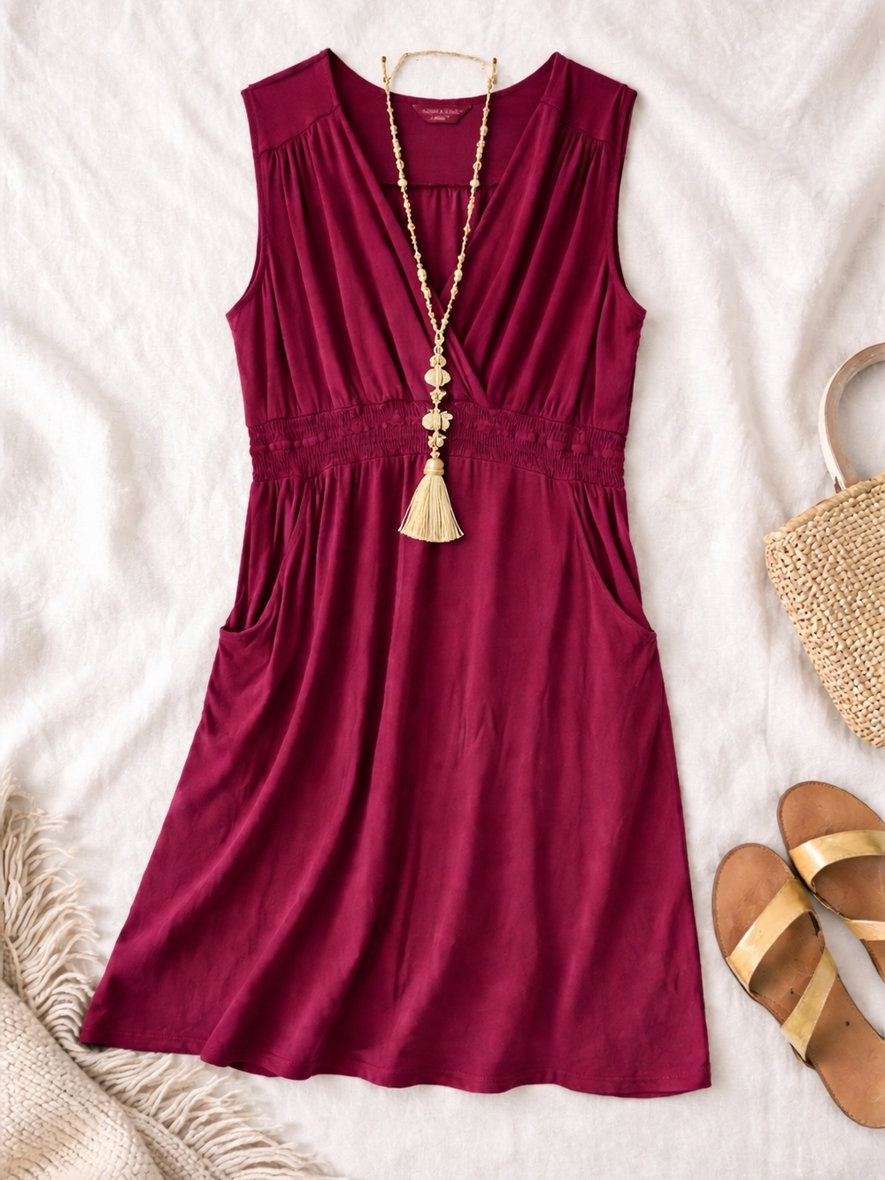 Denver Hayes Burgundy Smocked Pocket Dress 2XL